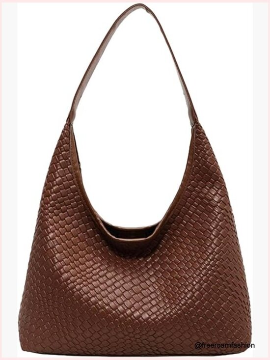 Handbags - Large Capacity Vegan Leather Hobo Tote Bag with Top Handle and Shoulder Strap